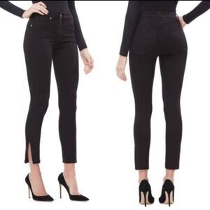 Good American Good Waist Crop Slit Ankle black denim jeans 00/24